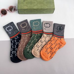 Designer socks Womens socks for man Five pairs of long sock stylish sports G Family printed sock trainer embroidered pure cotton breathable Socken Classic Style Nice