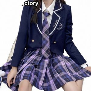 Japanska kvinnor JK Little Bear Badge Blazer Suit Jacket High School Uniform Students Girl Loose Outwear Coat College Style Suits C1FC#