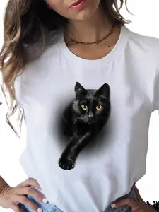 Plus Size Imprimir T Fi 3D Cat Lovely Trend Bonito Roupas Femininas de Manga Curta Roupas de Verão T-shirts Senhoras Tee Gráfico Q5Bn #