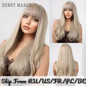 Wigs HENRY MARGU Long Wavy Platinum Blonde Synthetic Wigs for Women Natural Hair With Bangs Daily Cosplay Heat Resistant Straight Wig