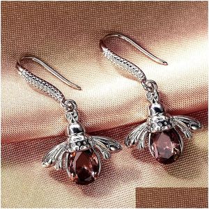 Dangle & Chandelier 925 Sier Color Crystal Little Bees Earrings Fashion Female Champagne Crystals Animal Style Earring Jewelry Wholes Dh5Ne