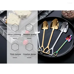 Spoons Stainless Steel Spade Fork Shovel Shape Ice Cream Dessert Spoon Multi-color Kitchen Long Handle Tableware Sale