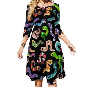 Casual Dresses Serpent Day Square Neck Dress Plus Size Elegant Women Waist Tight Reptile Cute Animal Kawaii Chibi