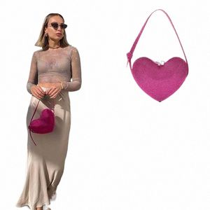 FI Herzförmige glänzende Handtasche Frauen Mädchen Korea Licht Luxus Liebe Diamd Unterarm Mini Taschen Party Valentinstag Geschenk q8Fb #