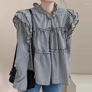Blusas femininas 2024 chegada gola bordado feminino vintage sólido elegante camisas femininas coreano chique manga longa blusas mujer
