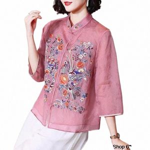 2024 verão chiff roupas femininas chinês tradicional femal roupas primavera chinês qipao camisa bordada étnica fi topo a6en #