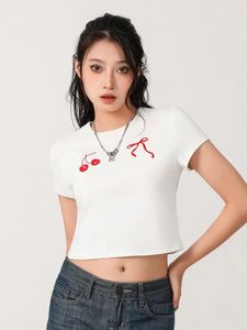 Women's T Shirts Duoyunn Short Sleeve For Women Y2k Crewneck Cute Graphic Print Slim Fit Going Out Crop Top Tight Baby Tees Summer