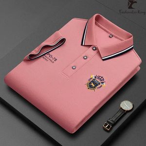 Verão coreano moda masculina polo camisa de luxo bordado algodão lapela gola mangas curtas topos 240328