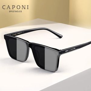 Caponi Nylon偏光サングラス高品質のアセテートスクエアフラットデザイン男性用サンガラスUV400保護黒色CP7499 240320