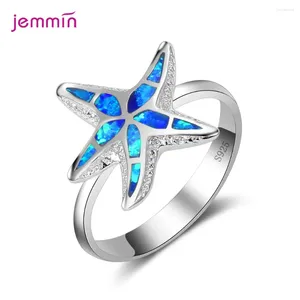 Cluster Rings Lovely Starfish Blue Opal For Women Birthday Gift Brand Jewelry On Sale Top Quality Finger