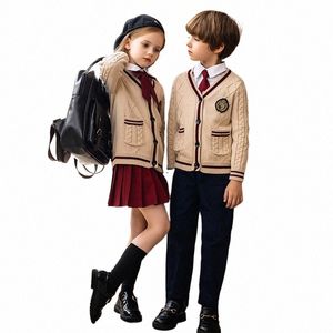 Kindergartenuniformen, Herbst-Winter-Schulkleidungsanzug, Kinderkleidung, Schuluniformen, Klassenuniform, Strickwaren im englischen Stil.d2BM#