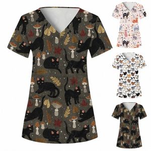 CARTO CAT MEDICAL UNIFORM WOMEN SCRUBS TOPS PET PET HOSPITAL COONDING NURSE SAL VELININARY LAB WORKWEAR UNIORID MEDYCNNY G8U6＃