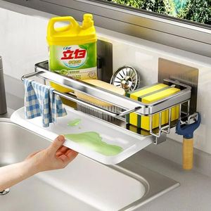 Kitchen Storage Drain Drainer Organizer Towel Holder Dishcloth Sponge Tray Rack S Wall Mounted Sink With Soap