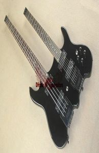 Hela Custom Shop Black Headless Double Neck 4 String Bass 6 String Electric Guitar Accept Custom Alla typer av Color5064026