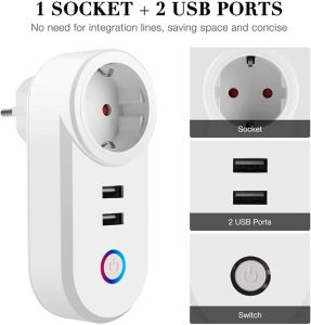 WiFi Smart Plug 16A EU CH IT Brasilien Socket + 2.1A Dual USB Charger Tuya Smart Life App Alexa Google Home Assistant Voice Control