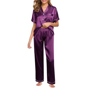 Seidensatin -Pyjamas für Frauen Pyjamas Set Langarm Nachtwäsche Frauen Pyjamas Anzug weiblicher zweisteuelischer Set Loungewear Plus Size