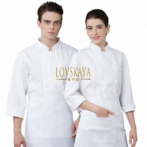 Kitchen Baker Cake Shop Work Clothes LG Sleeved Winter Thicked White Chef Clothing Men's High-End Catering Restauranger A53P#