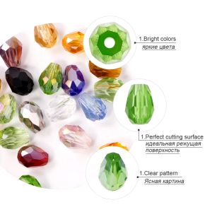 Best Sell Crystal Tear Drop Shape Pärlor Glaspärlor 6x8mm, 8x10mm Loose Spacer Round Pärlor för smycken som gör DIY 24 färger