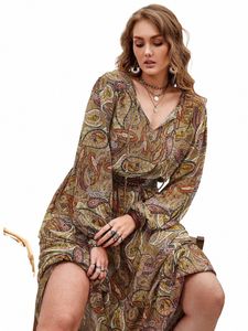 RusttyDustty-plus Size Bohemian Cew Print midjeband Wrap Up Vacati Dr Maxi kjol Q3go#