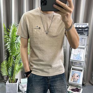 Oxford Linen Cotton Short Sleeved T-shirt, Men's Summer Thin Youth Slim Fit Top, Cartoon Print, Men's Casual Half Sleeved T-shirt