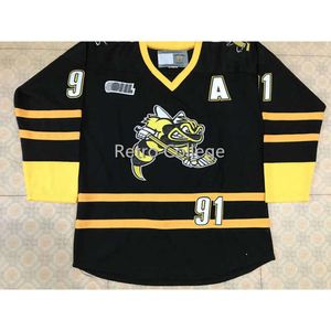 24S SARNIA STING #91 Steven Stamkos 17 Matt Martin Black Eishockey-Trikot, Herren-Stickerei, genäht. Passen Sie Trikots mit beliebiger Nummer und Namen an