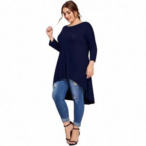 Plus Size Gota Ombro Solto Túnicas Top Mulheres 3/4 Manga Verão Primavera Hi Low Fi T-shirt Tamanho Grande Lg Blusa Casual 6XL e1gR #