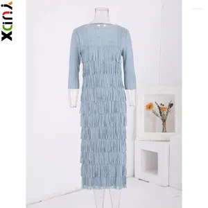 Sukienki imprezowe Yudx miyake Tassel spliced ​​design sukienki kobiety moda okrągła szyja solidny kolor szczupły elegancki 2024