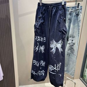 Nanyou Gaohuo 24 New American Design Feel Letter Handdrawn Graffiti Workwear Loose Wide Legged Pants for Women