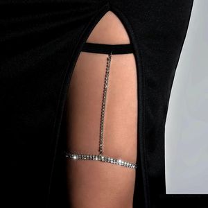 Belly Chains Y Boho Rhinestone Elastic Band Bandage Leg Thigh Chain For Women Bikini Summer Adjustable Garter Belt Nightclu Dhgarden Dh0Fd