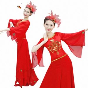 古代の女性中国の伝統的なフォークダンスファンコスチュームコスチューム女性のためのYangko Natial Yangge Dances Natial Clothing Dres l0i8＃