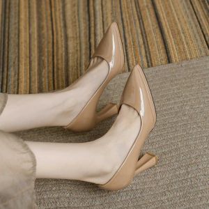 Spring Autumn Women Pumps Chunky High Heels Women's Shoes Solid Pointed Toe Shallow Female Shoes Heels Office Casual Heels Women
