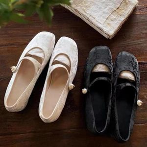 Casual Shoes Cozy Leisure Elegant Brand Design Pearl Mary Janes Square Toe Low Heels Women Flat Fashion Chaussures Femme