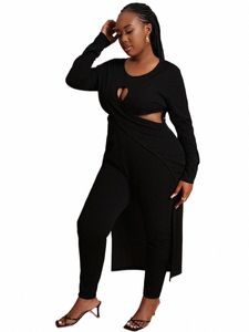 lw Plus Size Autunno Inverno Donna Cross-over Cut-Out Pantaloni Set Abiti da allenamento per le donne Fitn Abiti Abiti attivi z6e1 #