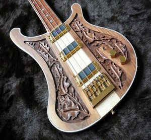 4001 4003 Lemmy Kilmister Natural Walnut 4 Strings Electric Bass Guitar Handwork Engraved Top Neck Thru Body Checkerboard Bindin1182834