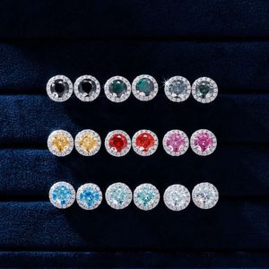 Pass Diamond Tester 6.5Mm Moissanite Birthstone Halo Ear Stud Sterling Sier Hip Hop Jewelry Screw Back Colorful Earrings