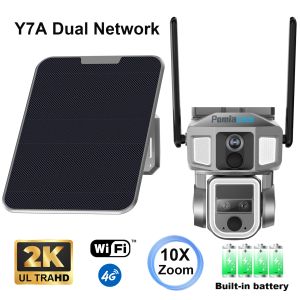 Y7A Solar Camera PTZ 4G WiFi 2 i 1 Nätverk 10x Optisk Zoom 2K 4MP Night Vision Solar Poance Inbyggd 1200 mAh Batteri