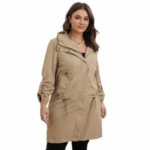 Gasman Outono Trench Coat Plus Size Feminino Cinto de Comprimento Médio Com Capuz Zipper Jaqueta Mulheres Cor Sólida Corta-vento Parkas GM-8299 L8Kn #