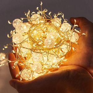 LED Firecracker Fairy Light Outdoor Waterproof Crystal Crackle Ball String Light for Christmas Tre Home Party Holiday Garden