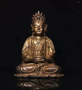 Dekorativa figurer sällsynta gamla koppar guan yin pu sa buddha staty