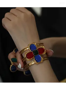 Bangle Marcas Europeias e Americanas Mesma Cruz Vitrificada Três Camadas Banhado A Ouro Abertura Arte Retro Elegante Pulseira Versátil