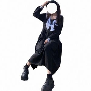 Japansk stil äkta JK -skoluniform för damer sommar svart lg ärm Navy nacke båge uniform kostymer fi -vikar dres e1oi#