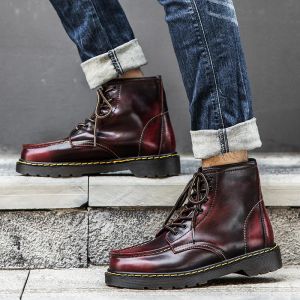 Retro Brown Genuine Leather Men Boots Autumn Winter Short Men's Boots Casual Shoes Motorcycle Ankle Boot Men Botas Moto Hombre