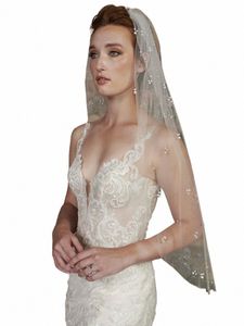 Youlapan v130 Krótkie welony ślubne Wedding Pearl Beaded Veil Soft 1 warstwowa welon ślubna z krawędziami ślubnymi Aclory dla panny młodej g1dh#