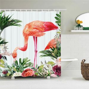 Занавески для душа в скандинавском стиле с розовым принтом фламинго, занавеска для ванной комнаты, цветок, лист, растение, ванна, водонепроницаемая полиэфирная ткань, домашний декор