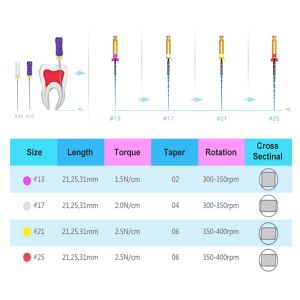 04 Konik #17 Dental Yol Mavi Dosya #13 PA Dental Döner Dosyalar 06 Konik #21 #25 Kavisli Kök Kanalı ve Dental Endodontik Dosyalar