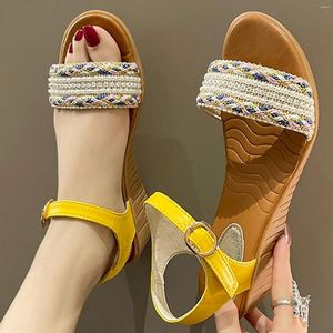 Sandali da donna open toe eleganti zeppe fantasia colori misti tacchi comodi casual estivi scarpe da donna tutte abbinate