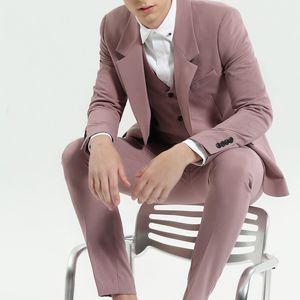 Розовые мужские костюмы для жениха смокинга жених мужчинам костюм для свадебного костюма Homme Best Man носить 3 кусочки костюма (куртка+брюки+жилет)