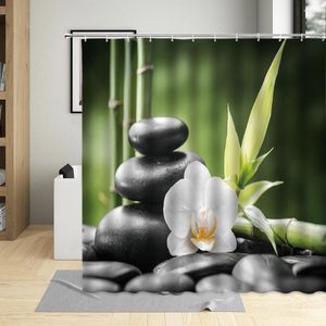 Shower Curtains White Orchid Flower Zen Stone Bamboo Elegant Bathroom Decor Screens Polyester Fabric Curtain With Hooks Bath