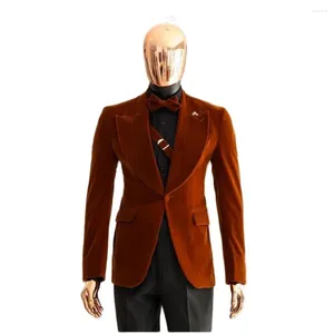 Men's Suits Mens 2 Pieces With Chest Belt Velvet Jacket Black Pant Wedding Groom Tuxedos Terno Masculino Prom Custom Man Blazer Sets