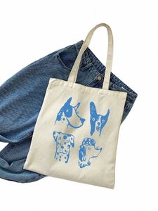 cute Dog Pattern Canvas Tote Bag Simple Eco Shopper Bga Versatile Lightweight Storage Bag Beach Bag Tote Bags for Women Gifts f2is#
